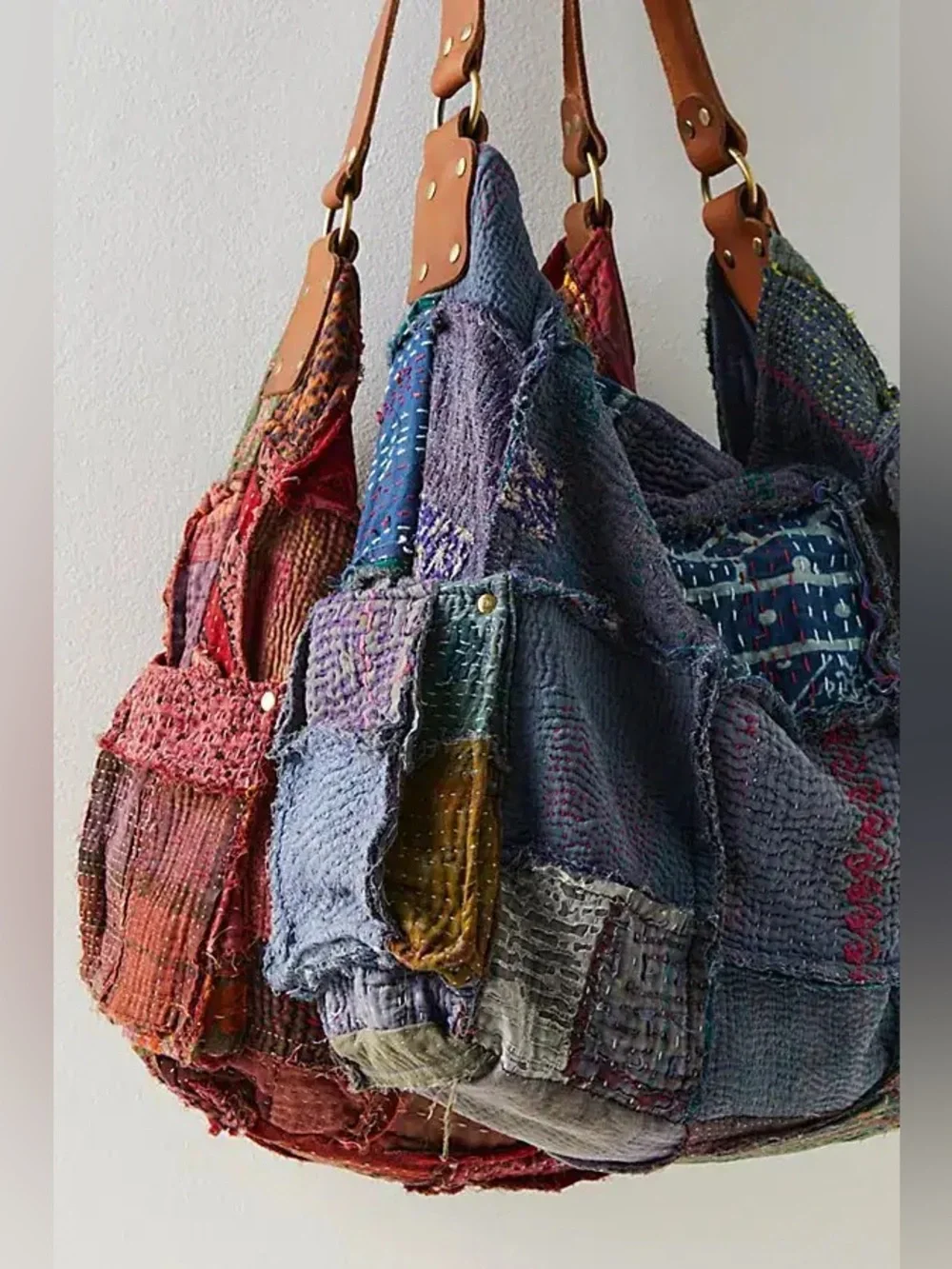 Free People Patchwork Boho Hobo Bag in Red